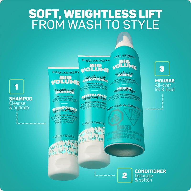 Marc Anthony Big Volume Hair Mousse - Lightweight Volumizing Styler for Fine Hair | Flexible Hold & Frizz-Free Finish
