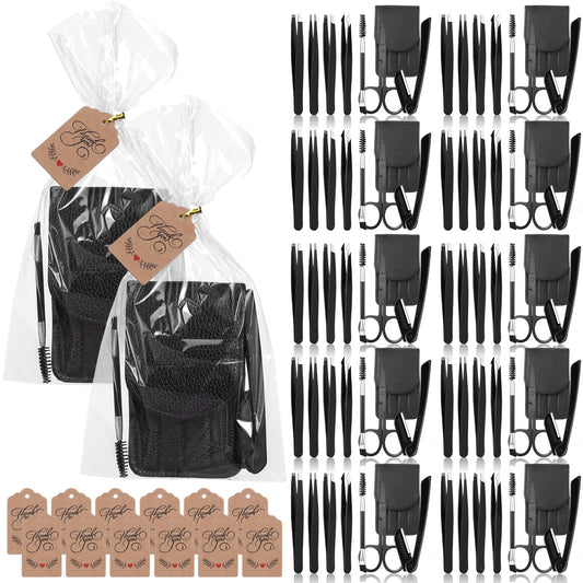 Lanties 12 Set 6 Pcs Eyebrow Tweezers Kit Christmas Stocking Stuffers Professional Stainless Steel Tweezers Set for Women and Men Facial Hair Splinter and Ingrown Hair Removal(Black)