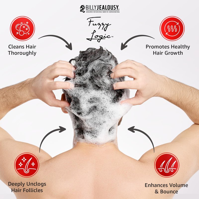 Billy Jealousy Fuzzy Logic Strengthening Mens Shampoo, Adds Volume, Prevents Hair Loss, Promotes Circulation & Healthy Growth, Peppermint Scent, 8 Fl Oz