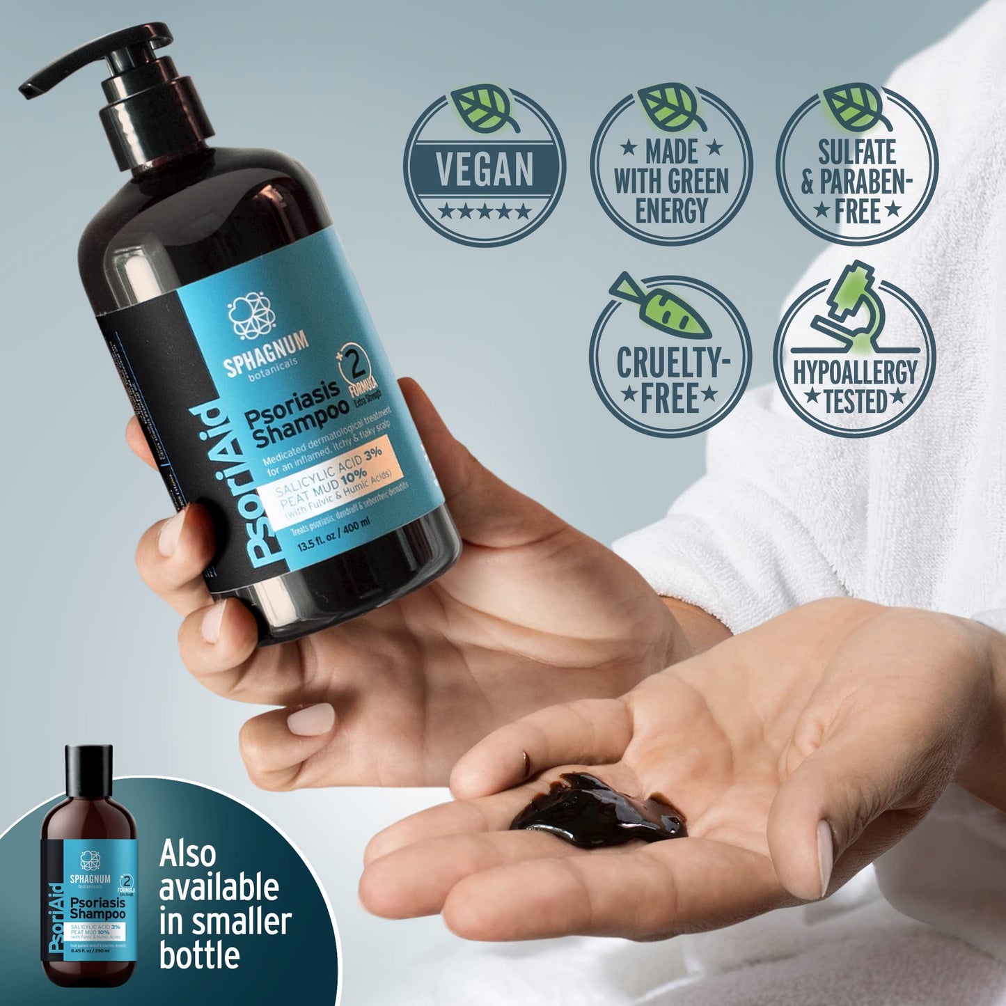 Sphagnum Botanicals Medicated Psoriasis Shampoo and Conditioner Set - Salicylic Acid 3% and Peat Mud Shampoo together with Jojoba Oil and Aloe Vera Condtioner. 2 x 8.45 fl. Oz