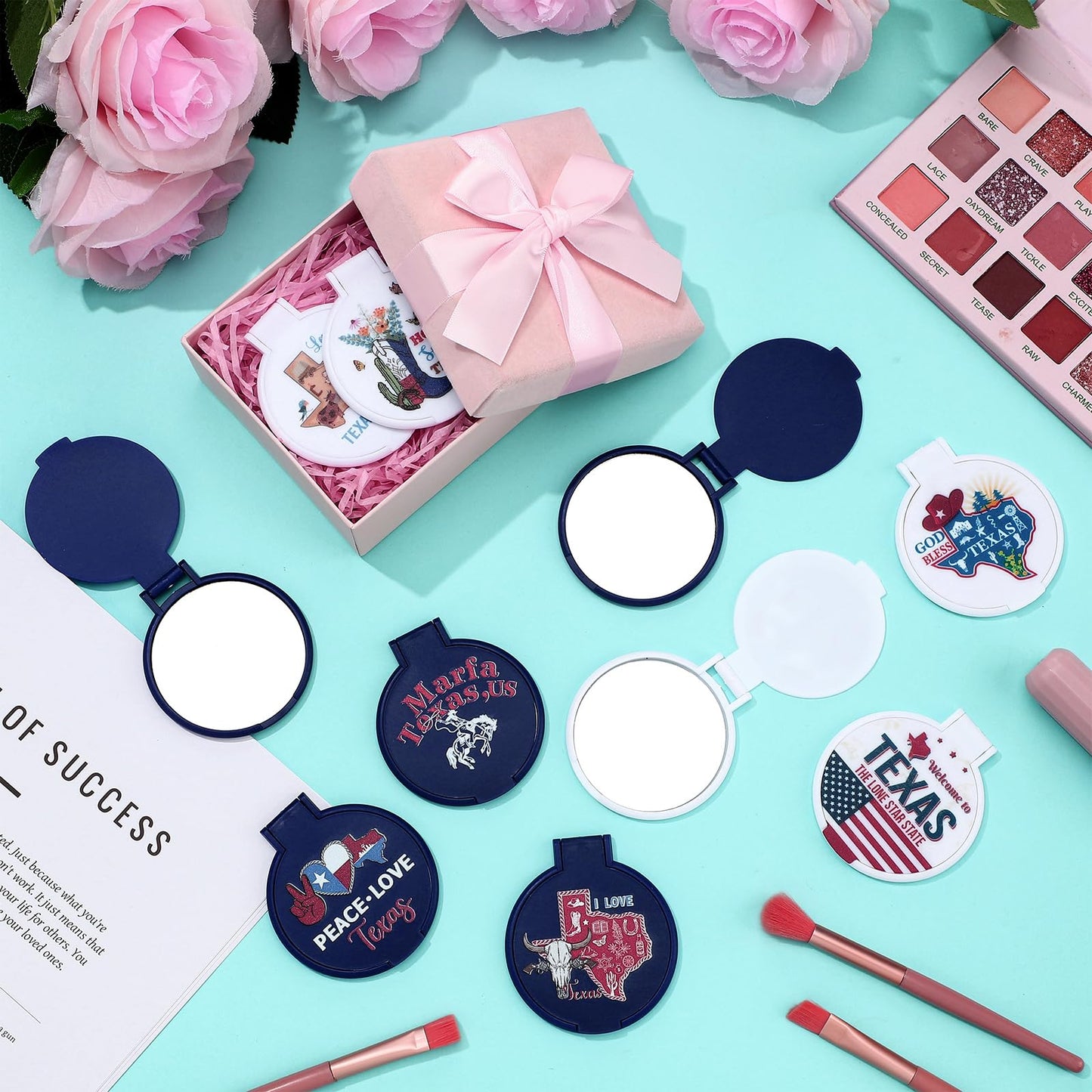 DoubleFill 30 Pcs Texas Souvenirs Gifts Texas City Compact Mirror Bulk Pocket Folding Makeup Mirror Employee Appreciation Gifts for Women Coworker