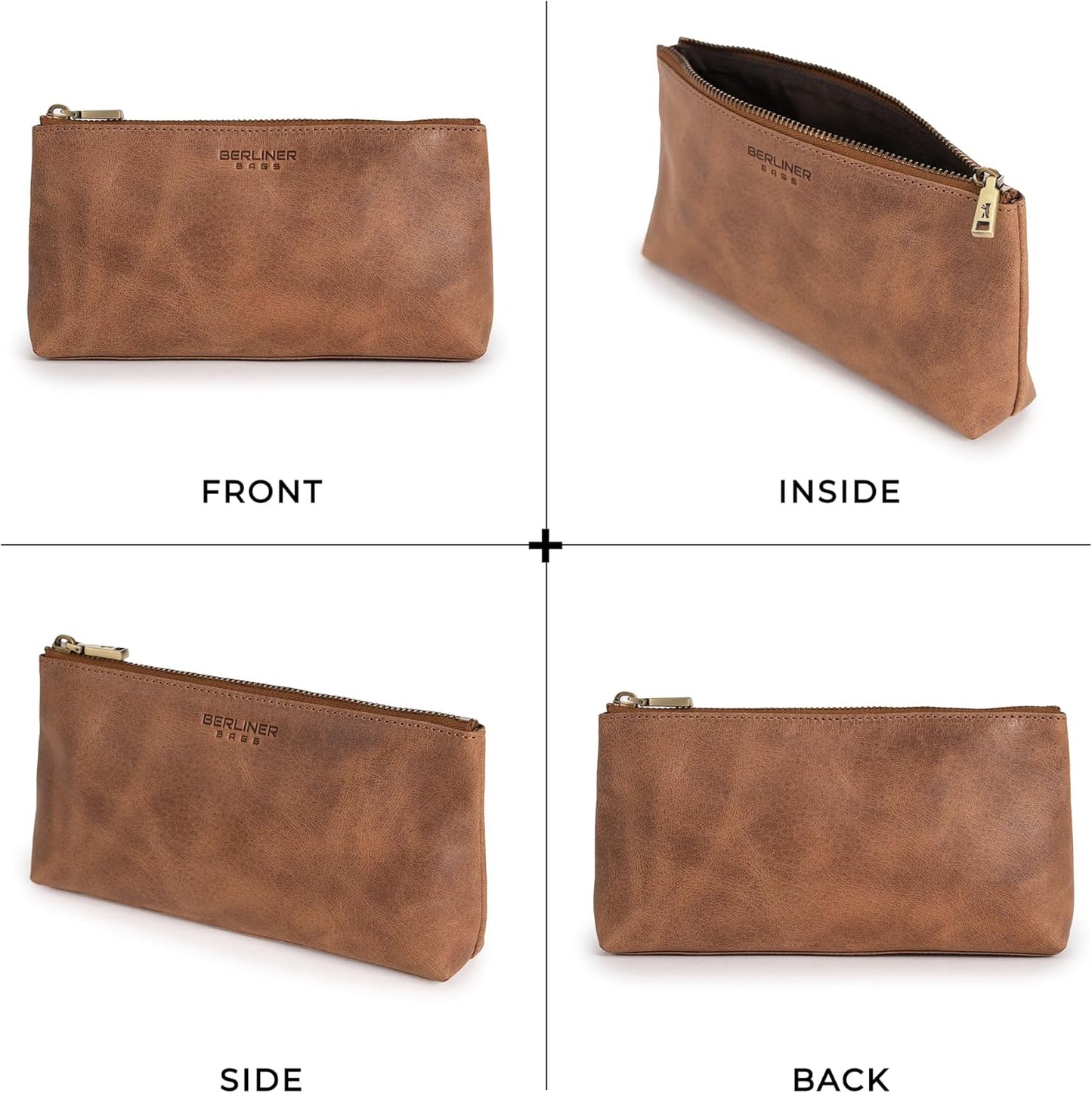 Vintage Genuine Leather Makeup Bag | Anna Cosmetic Pouch for Travel - Brown