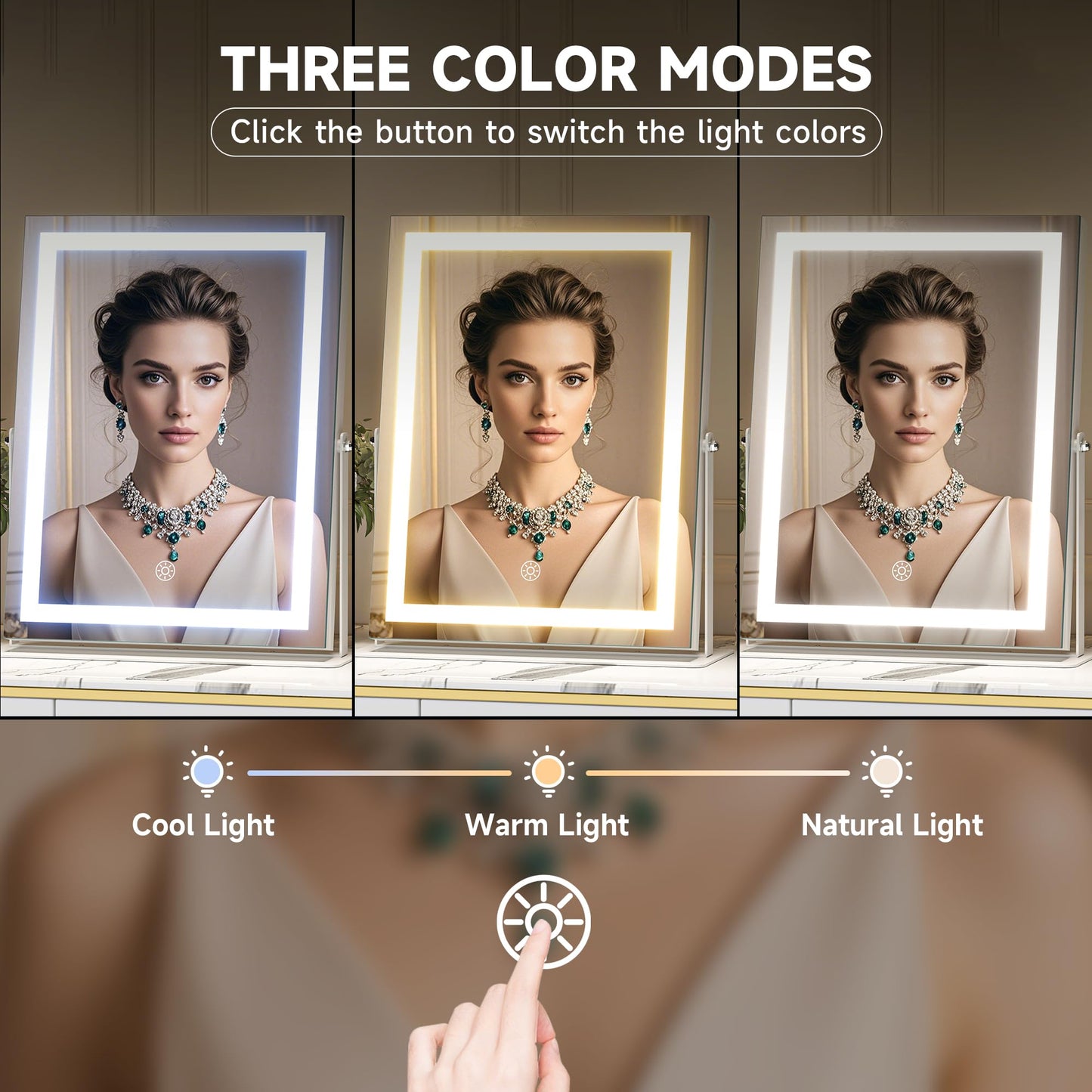 Hasipu Vanity Mirror with Lights, 11.4" x 13.8" LED Makeup Mirror, 3 Color Modes Touch Control and Brightness Adjustment Lighting Mirror, 10X Magnifying Glass, 360° Rotation