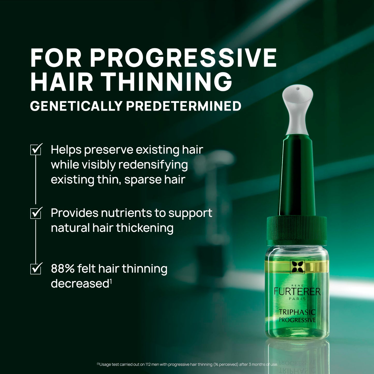 Rene Furterer TRIPHASIC Progressive Concentrated Serum, Thinning Hair Suitable for those Experiencing Hereditary & Hormonal Thinning, Drug Free Hair Thickening Serum, Energize Scalp, Hair Health
