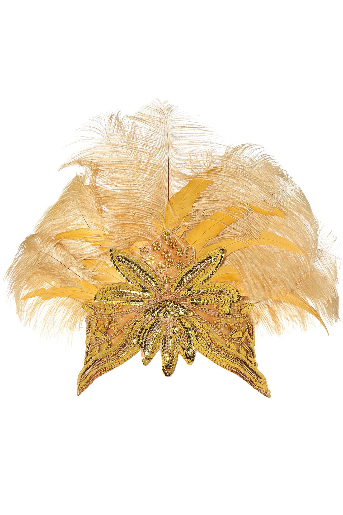 BABEYOND Carnival Feather Headpiece Showgirl Pageant Headband Women's 1920s Flapper Headband (Gold)