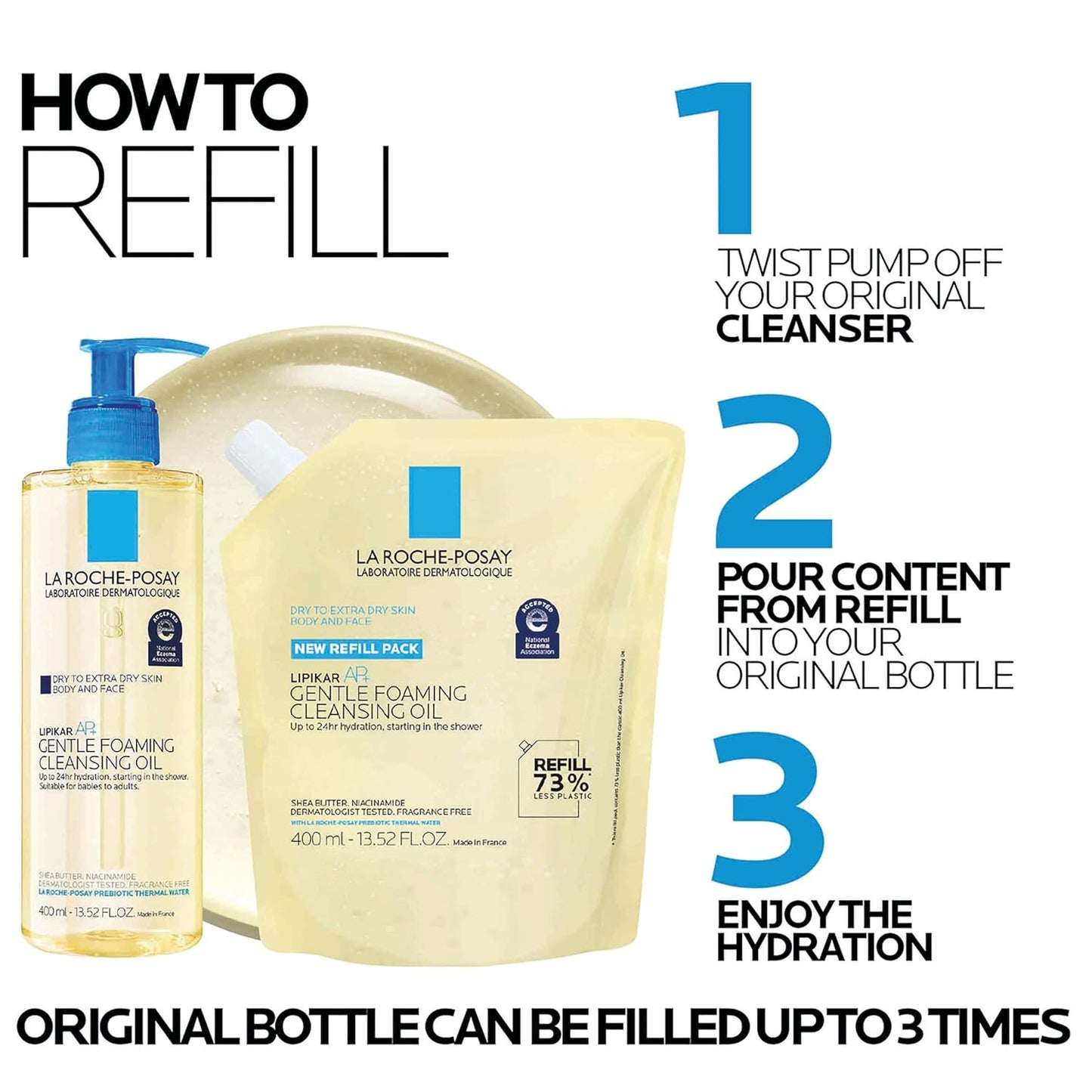 La Roche-Posay Lipikar AP+ Gentle Foaming Cleansing Oil - 400ML | Niacinamide Formula for Face & Body Hydration