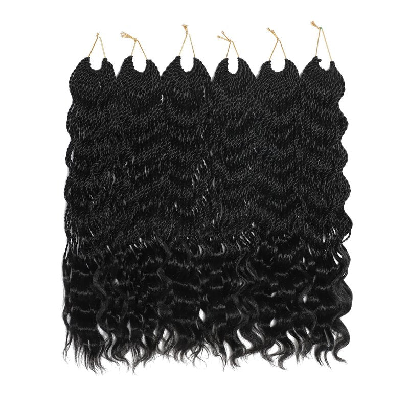 Wavy Senegalese Twist Crochet Braids 6packs/lot 22Inch 35Strands/Pack Synthetic Crochet Hair Curly Twist Braiding Hair (22 Inch, 1B#)
