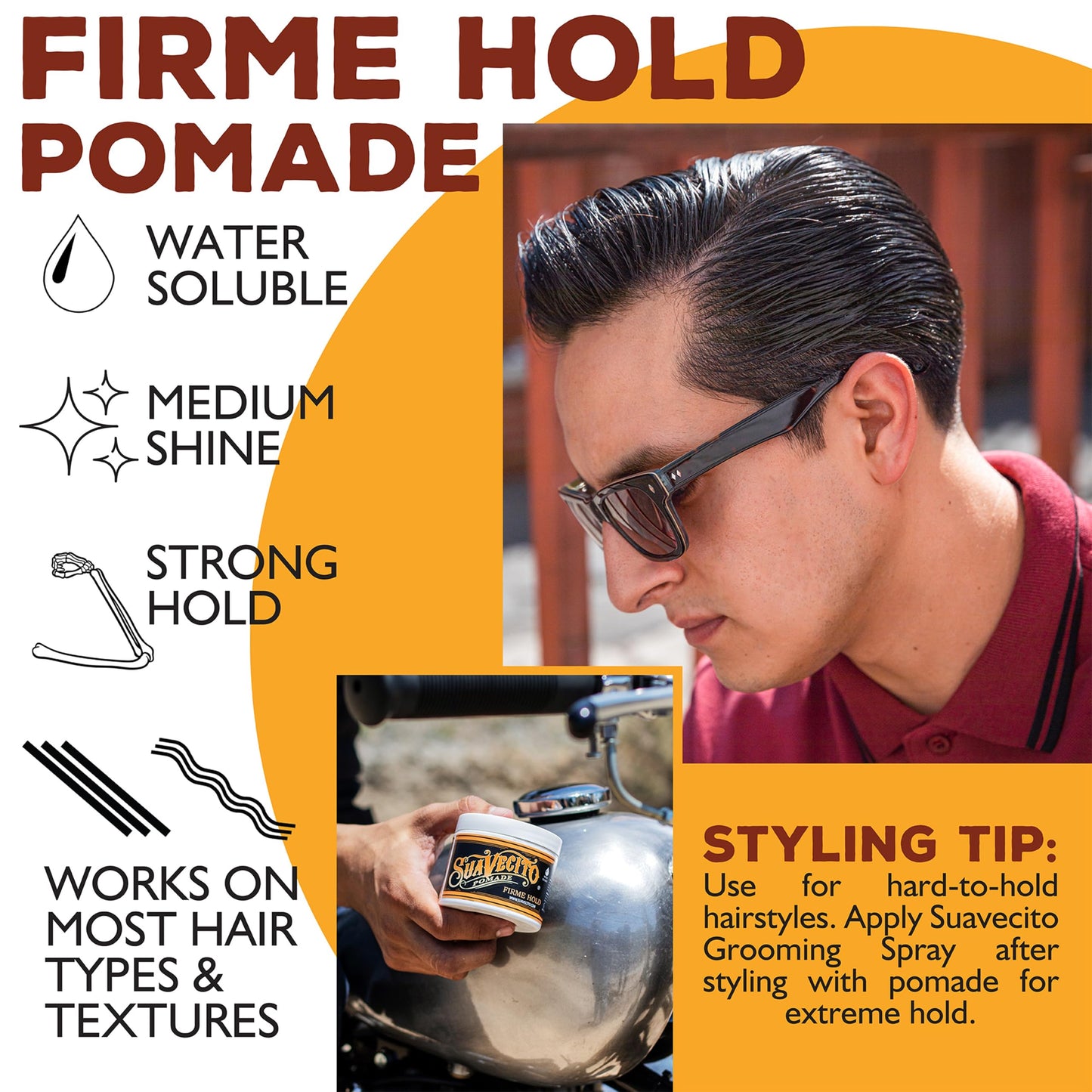 Suavecito Pomade Firme (Strong) Hold 4 oz, 2 Pack - Strong Hold Hair Pomade For Men - Medium Shine Water Based Wax Like Flake Free Hair Gel - Easy To Wash Out - All Day Hold For All Hair Styles