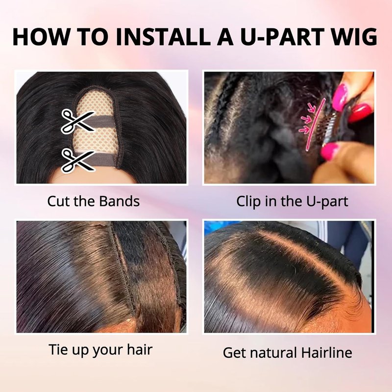 U Part Wig Human Hair - 12A Straight Bobo Wig, 180% Density | Beginner Friendly, 8-Inch, No Glue, Clip-In