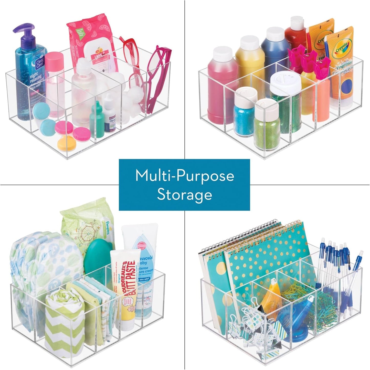 iDesign 5-Section Makeup Organizer - Clear Bathroom Vanity Storage | Set of 2
