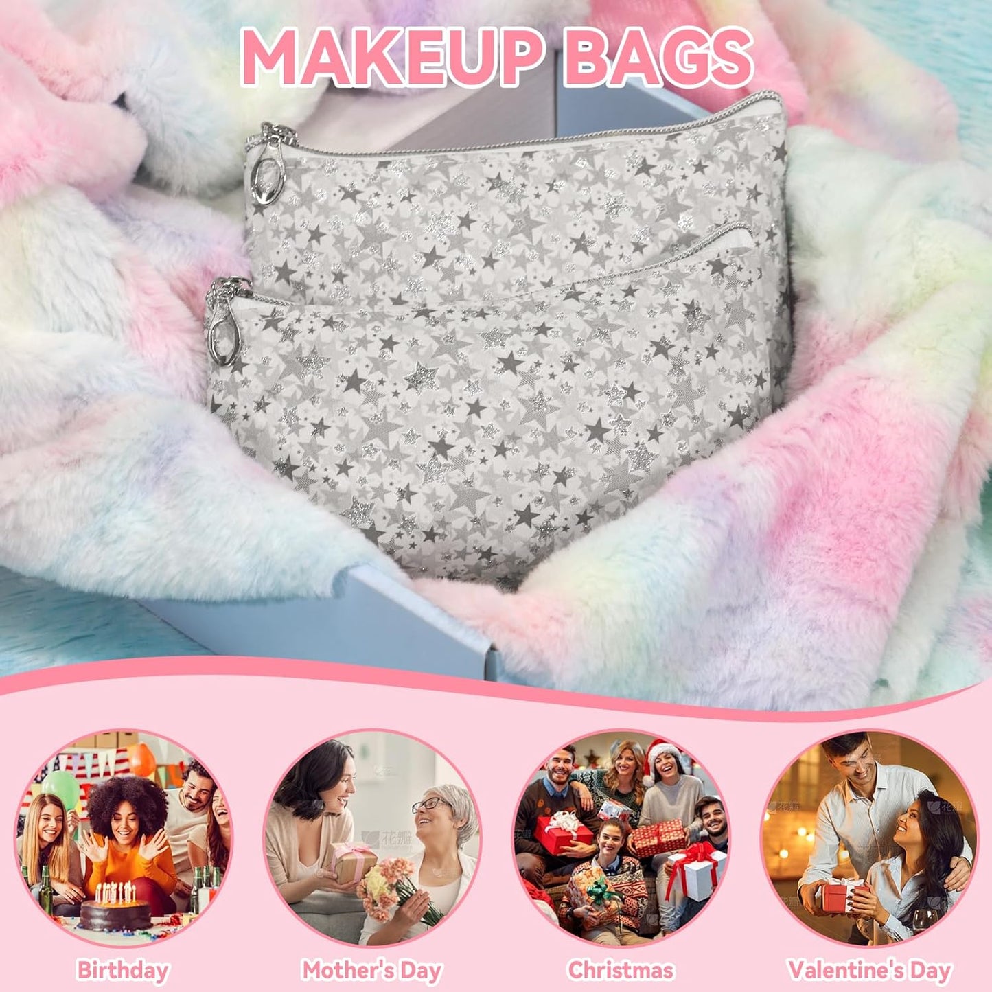 Cosmetic Bag Set - 12 Waterproof Makeup Bags with Zipper | Travel Toiletry Organizer in Grey