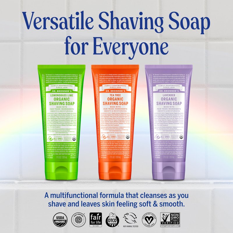 Dr. Bronner's - Organic Shaving Soap (7 oz, 3-Pack, Variety Pack) Lavender, Baby Unscented, & Peppermint - Certified Organic, Sugar & Shikakai Powder, Moisturizes, Use on Face, Underarms, & Legs