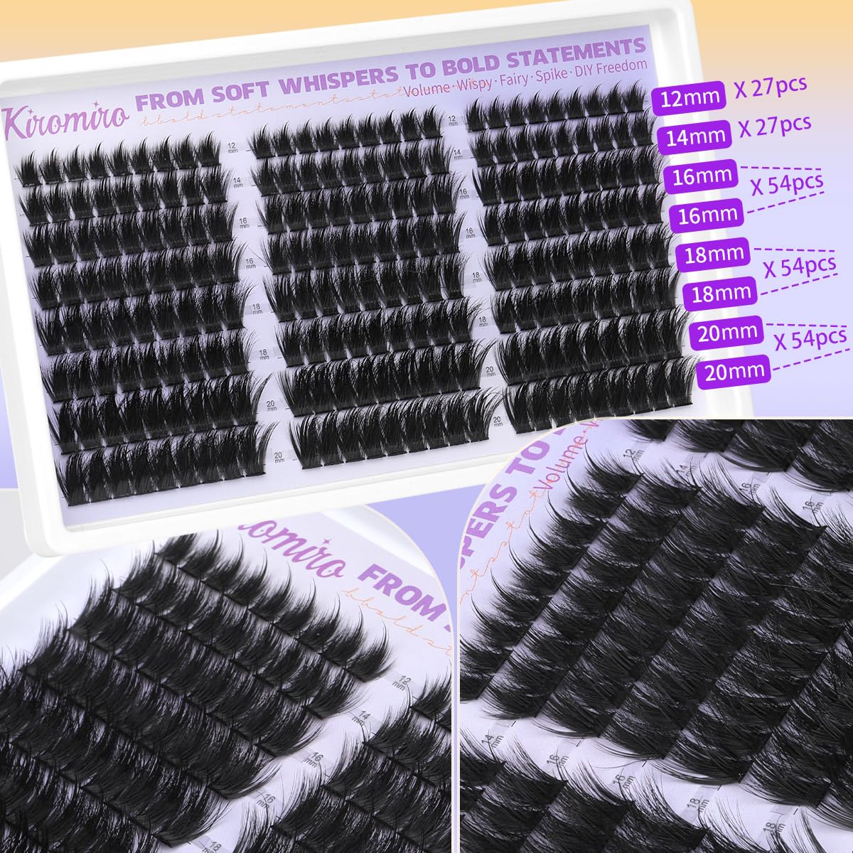 Kiromiro Lash Clusters with Spikes Eyelash Clusters Fluffy 12-20mm Cluster Eyelash Extensions 216pcs Individual Lashes Clusters Wispy DIY Lash Extension Cluster Lashes Mink