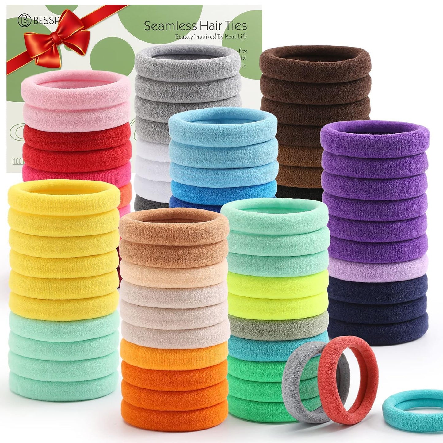 100PCS Black Hair Ties for Women Girls, Seamless Thick Black Hair Band, Elastic Hair Ties No Damage Ponytail Holder