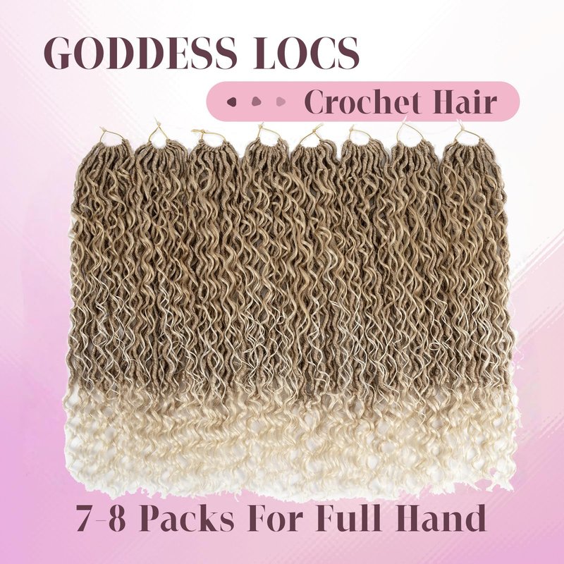 Goddess Locs Crochet Hair 22 Inch Boho River Locs Hippie Wavy Crochet With Curly Hair In Middle And Ends Braids Hair Extensions (8Packs,22 inch, T27/613)