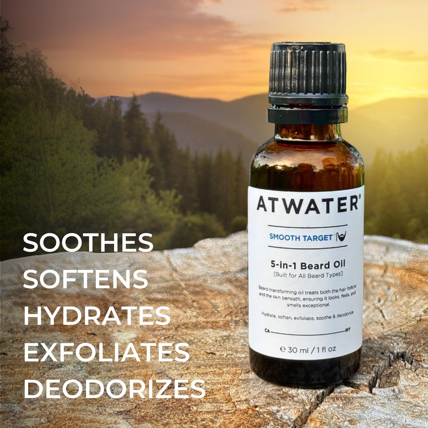 ATWATER Smooth Target 5-in-1 Beard Oil, Men's Beard Conditioner with Argan Oil and Lavender, Hydrates and Softens Facial Hair - 2 oz