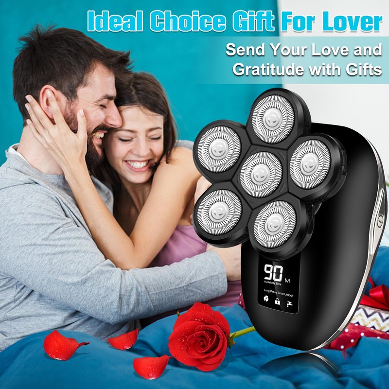 Electric Shaver for Men, 6 in 1 Electric Razor for Men, IPX7 Wet/Dry Waterproof Men's Shavers Rotary Head with Shavers Kit LED Display, Gifts for Husband, Dad,Boyfriend (Silver)