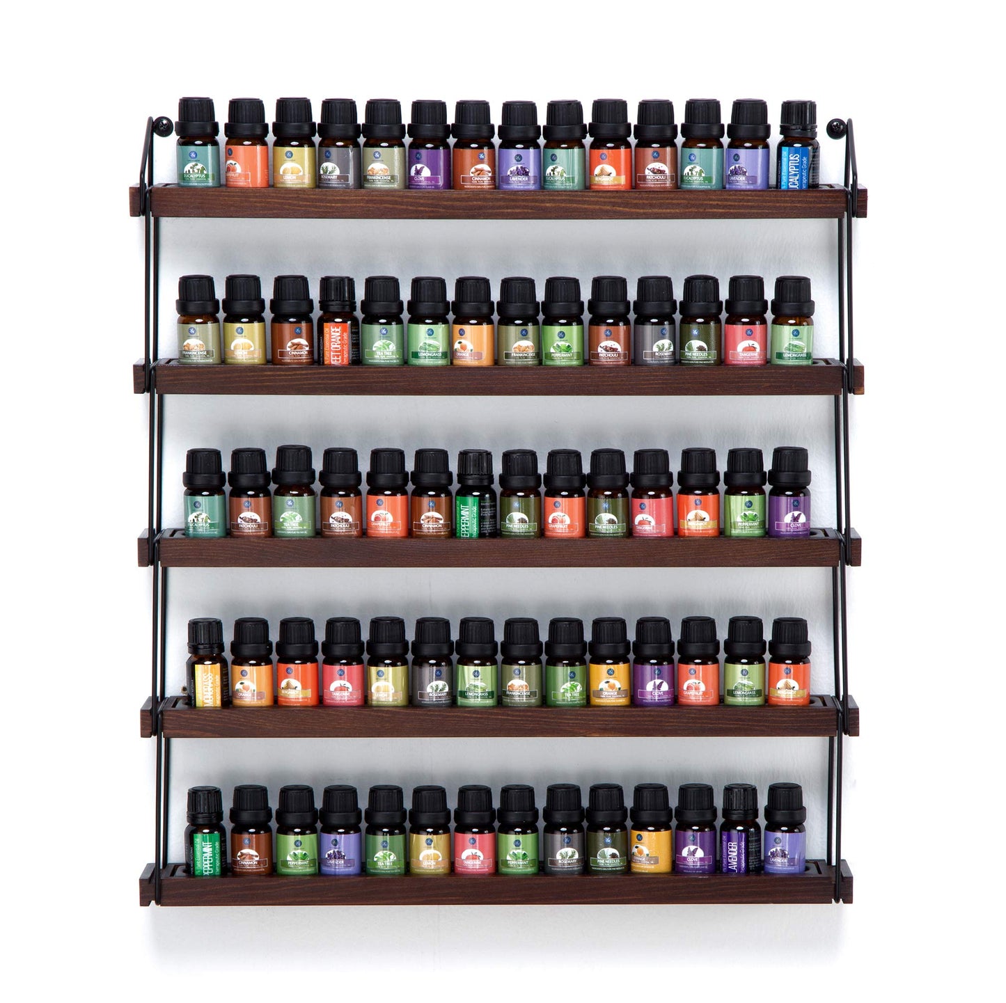 J JACKCUBE DESIGN Essential Oils Display Shelves Wall Mount Black Metal and Wood, Nail Polish Paint Holder Rack Organizer Holds 70 Bottles (5 Tier) : MK482A