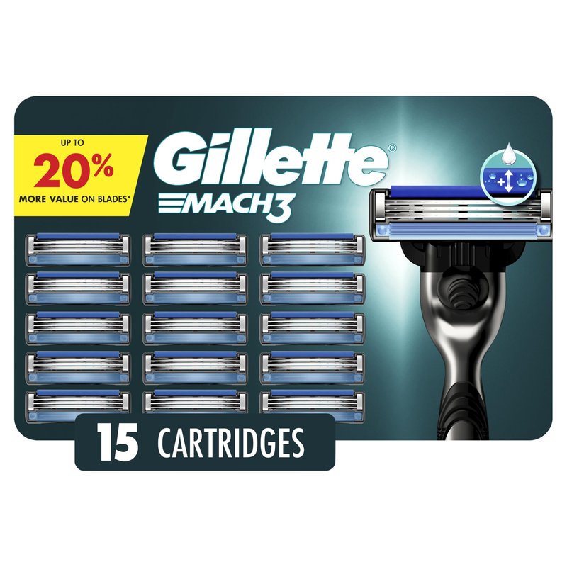 Gillette Mach3 Razor Blades for Men, 3-Blade Razor Refills, 15 Count