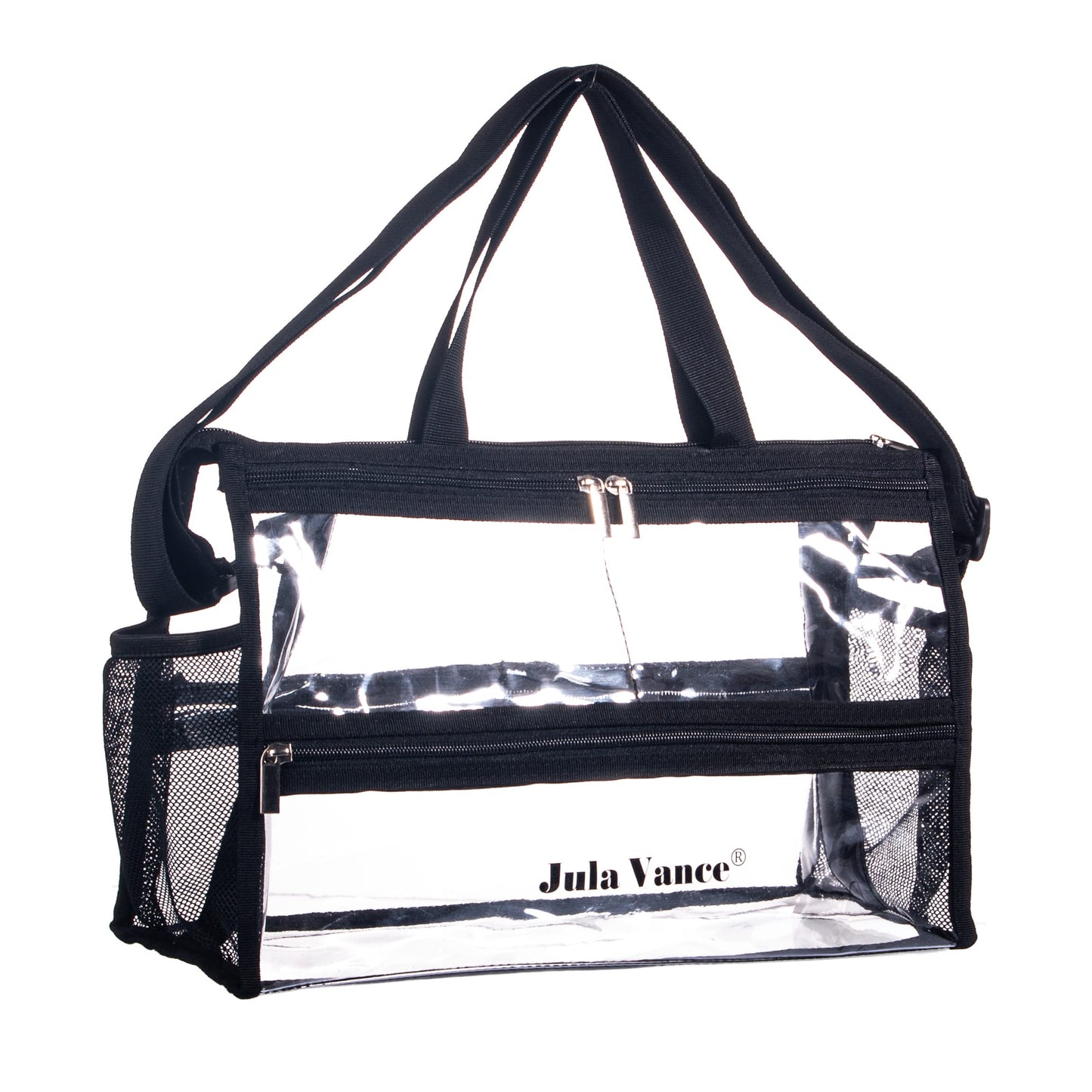 Jula Vance Game Changer Travel Actor Kit Clear Vinyl PVC Cosmetic Makeup MUA Kits Organizer Bag Stadium Approved Clear Tote Gym Work Bag with Adjustable Strap for Home,Work,Concerts, Sports Events