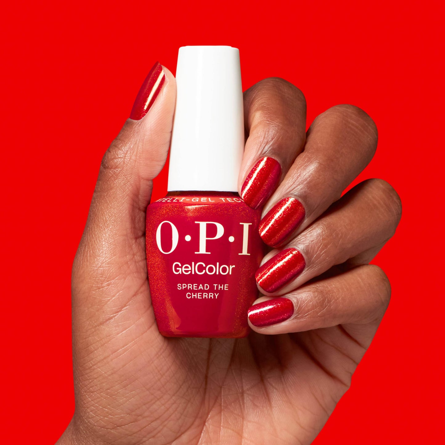OPI GelColor Spread the Cherry | Opaque Bright Cherry Red Shimmer LED Cure Gel Nail Polish | Salon-Quality Shine, Long-Lasting Wear | 0.5 Fl Oz | Good Enough to Treat | Holiday 2025
