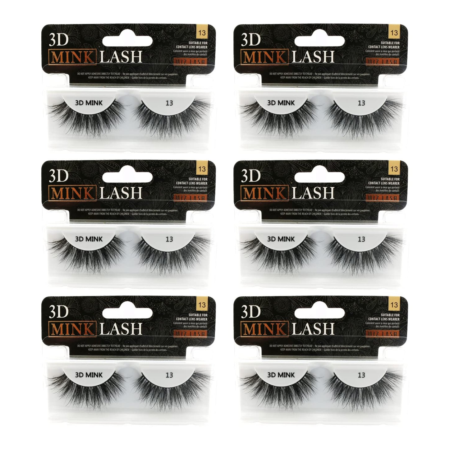 MIZLASH 3D Mink Eyelashes 100% Real Fur Cruelty Free Strips False Lashes for Women Reusable Soft Thick Curl Dramatic Fluffy Natural Look Handmade Lash Fashion Fake Eyelash Extensions, 6 Pair Pack (#13)