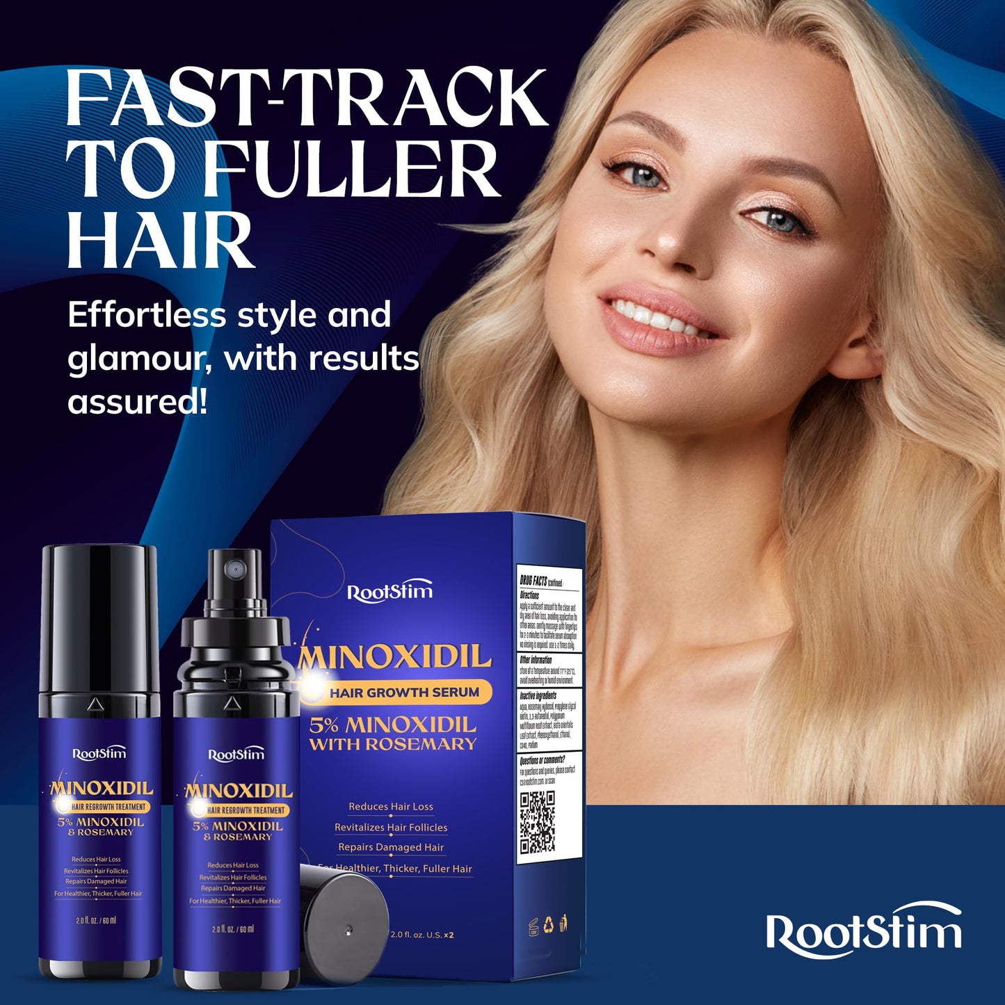 Minoxidil 5% Hair Growth Spray for Men and Women, 2-Pack