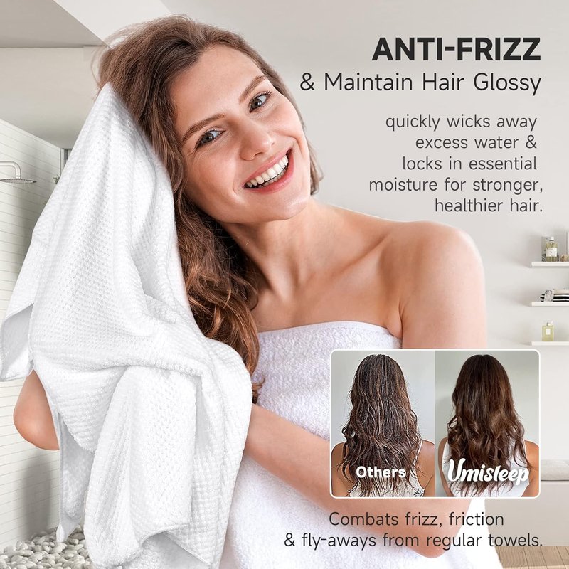 Extra Large Microfiber Hair Towel for Curly, Thick Hair - Ultra Absorbent Drying Wrap, Soft Anti-Frizz Turban | 2 Pack (White, Pink)