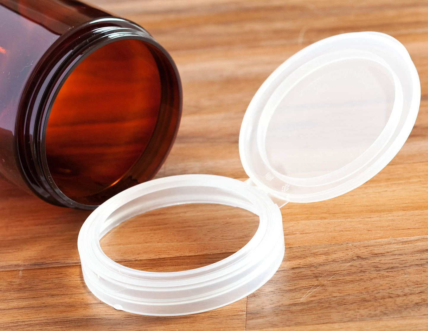 (12 pack) 4 oz Amber PET Plastic Low Profile Jar with Clear Natural Flip Top