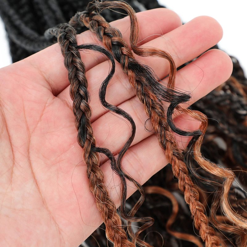 Goddess Crochet Box Braids Curly Ends 144 Strands 22 Inch Bohomian Goddess Box Braids Crochet Hair Synthetic Crochet Braids Hair Extensions(22 Inch,1B/30/27)