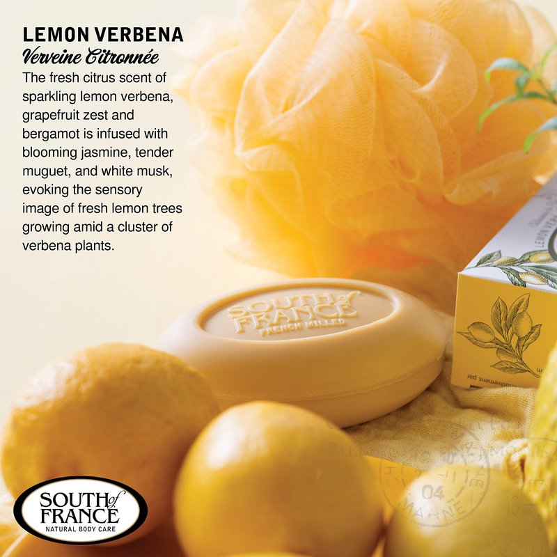 Lemon Verbena Clean Bar Soap by South of France Clean Body Care Triple-Milled French Soap with Organic Shea Butter + Essential Oils Vegan, Non-GMO Body Soap 6 oz Bar 4 Pack