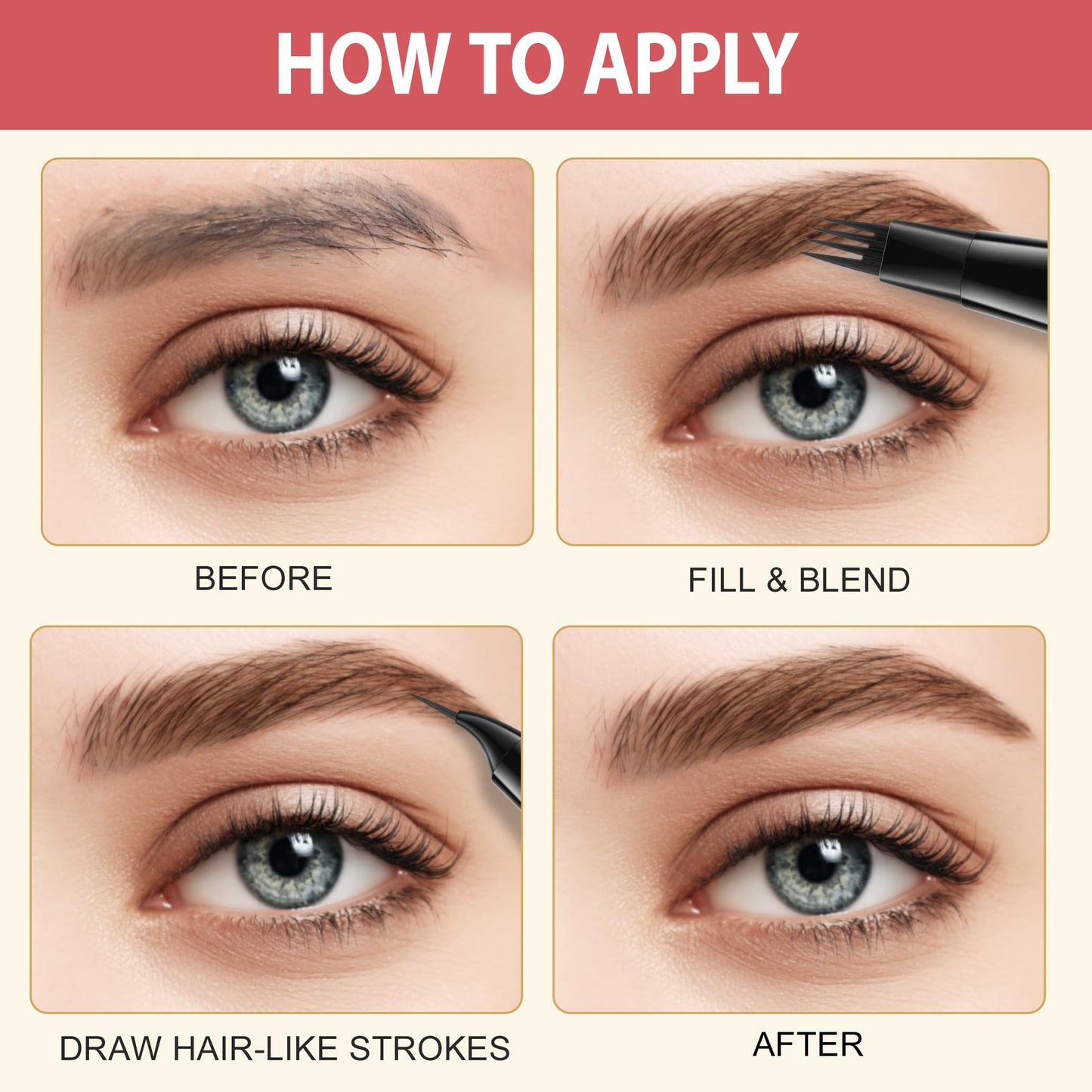 LAVONE Eyebrow Pen, 2-in-1 Waterproof Microblading Brow Pencil, Brown