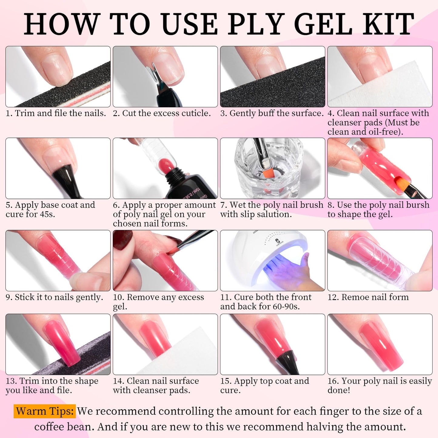 Clara Colors Poly Gel Nail Kit, 12 Colors Clear Jelly Nude Pink Poly Extension Gel Nail Kit All In One Polygel Nail Kit Starter Kit with Slip Solution and Tools for Nail Art DIY with Everything