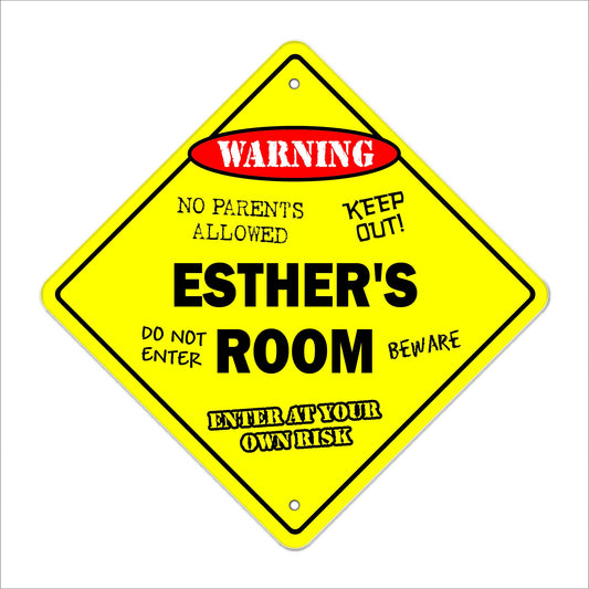 Esther's Room Sign Crossing Zone Xing | Indoor/Outdoor | 12" Tall Kids Bedroom Decor Door Children's Name boy Girl