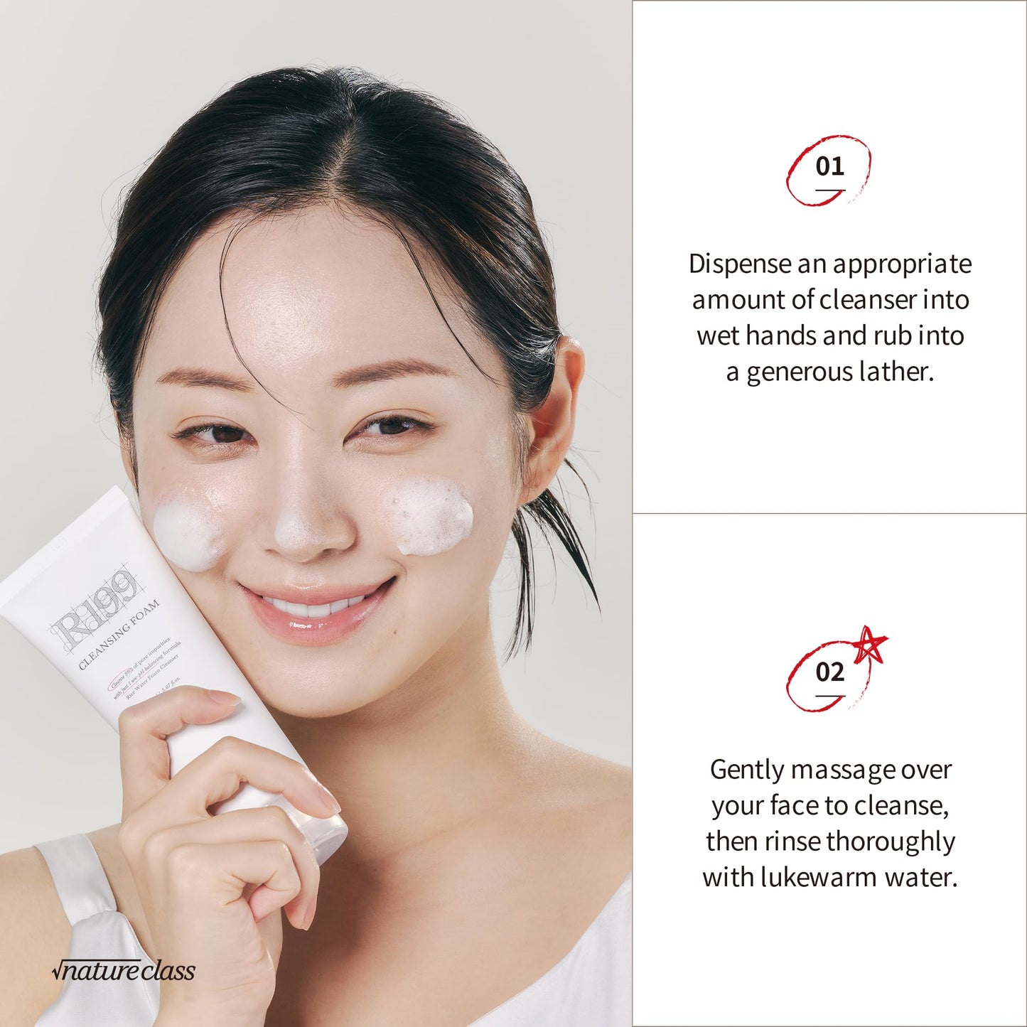 NATURECLASS R199 Rice Enzyme Cleansing Foam – Deep Cleanser for Sensitive Skin, Blackhead & Pore Care, Double Cleansing, Aloe & Hyaluronic Acid, Korean Skin Care, Fragrance Free, 5.07 fl oz