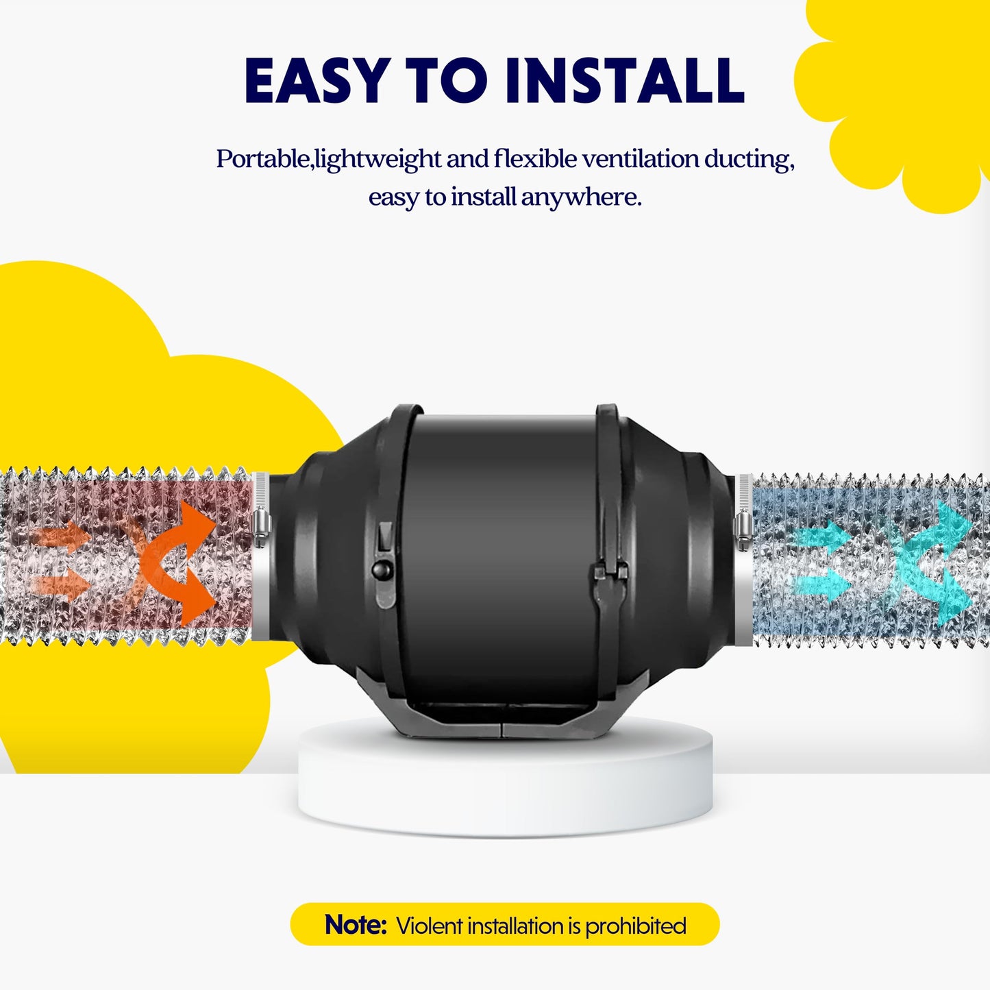 iPower GLDUCT4X8C 4 inch 8 feet Non-Insulated Flex Air Aluminum Foil Ducting Dryer Vent Hose for HVAC Ventilation with 2 Clamps, 4'' X 8', Silver