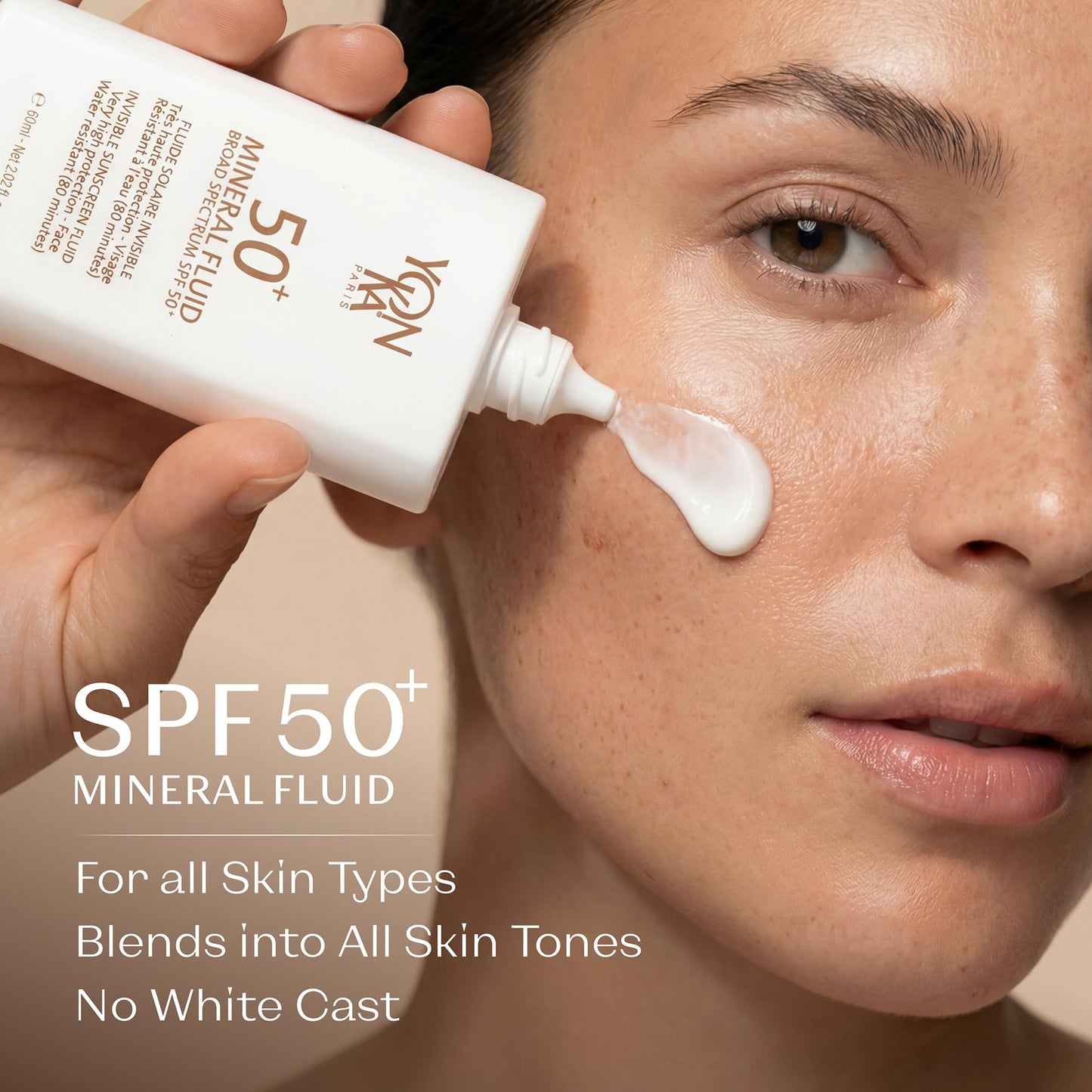 YONKA PARIS SPF 50 Mineral Fluid | Weightless Sheer Sunscreen No White Cast | 100% Non Nano Zinc Oxide Niacinamide | Fragrance Free Water Resistant | Daily Facial Sun Protection | 1 Fl Oz