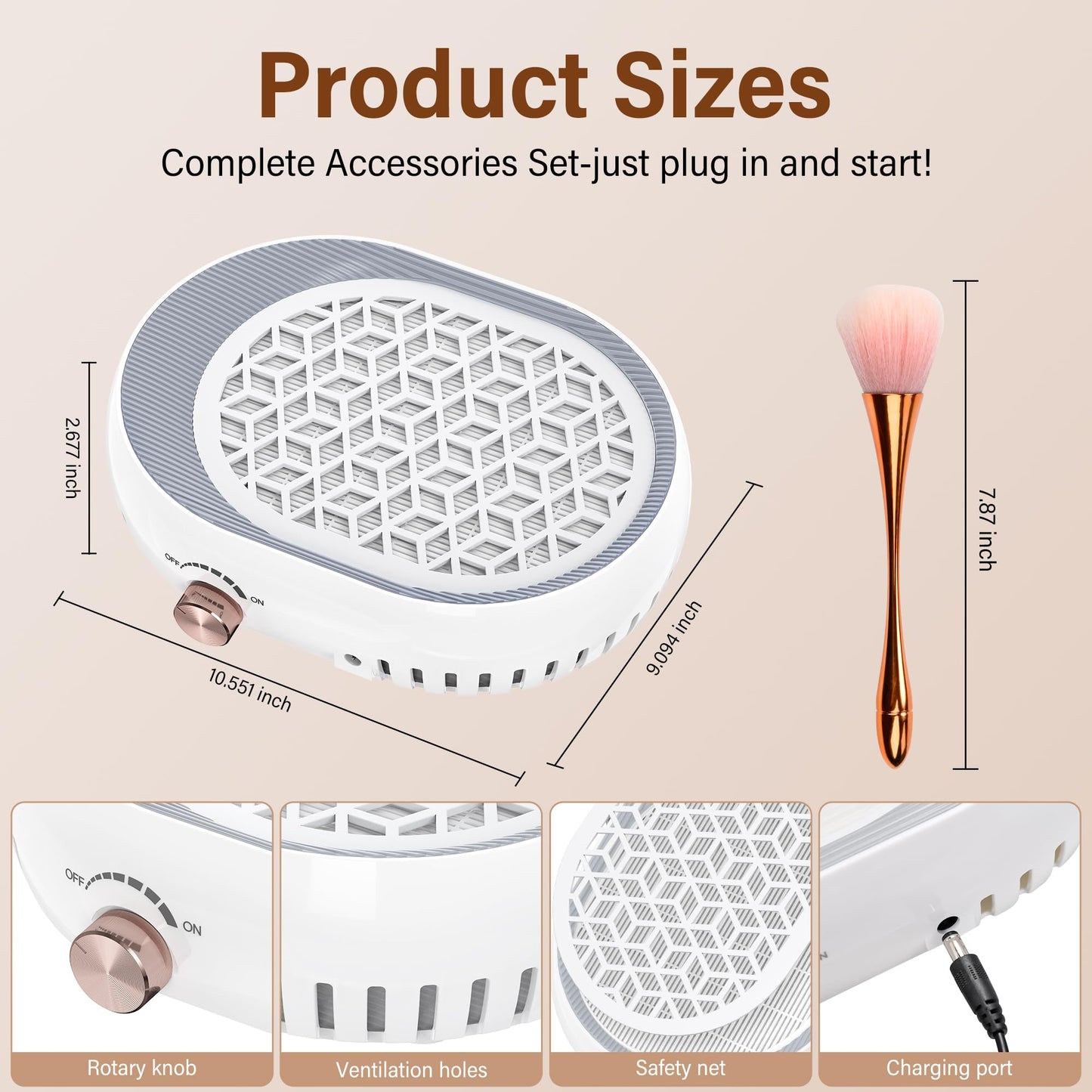 UKRANSA Nail Dust Collector – Professional Strong Suction Nail Vacuum Cleaner with Adjustable Speed, Quiet Operation, Washable Filter for Salon & Home Use