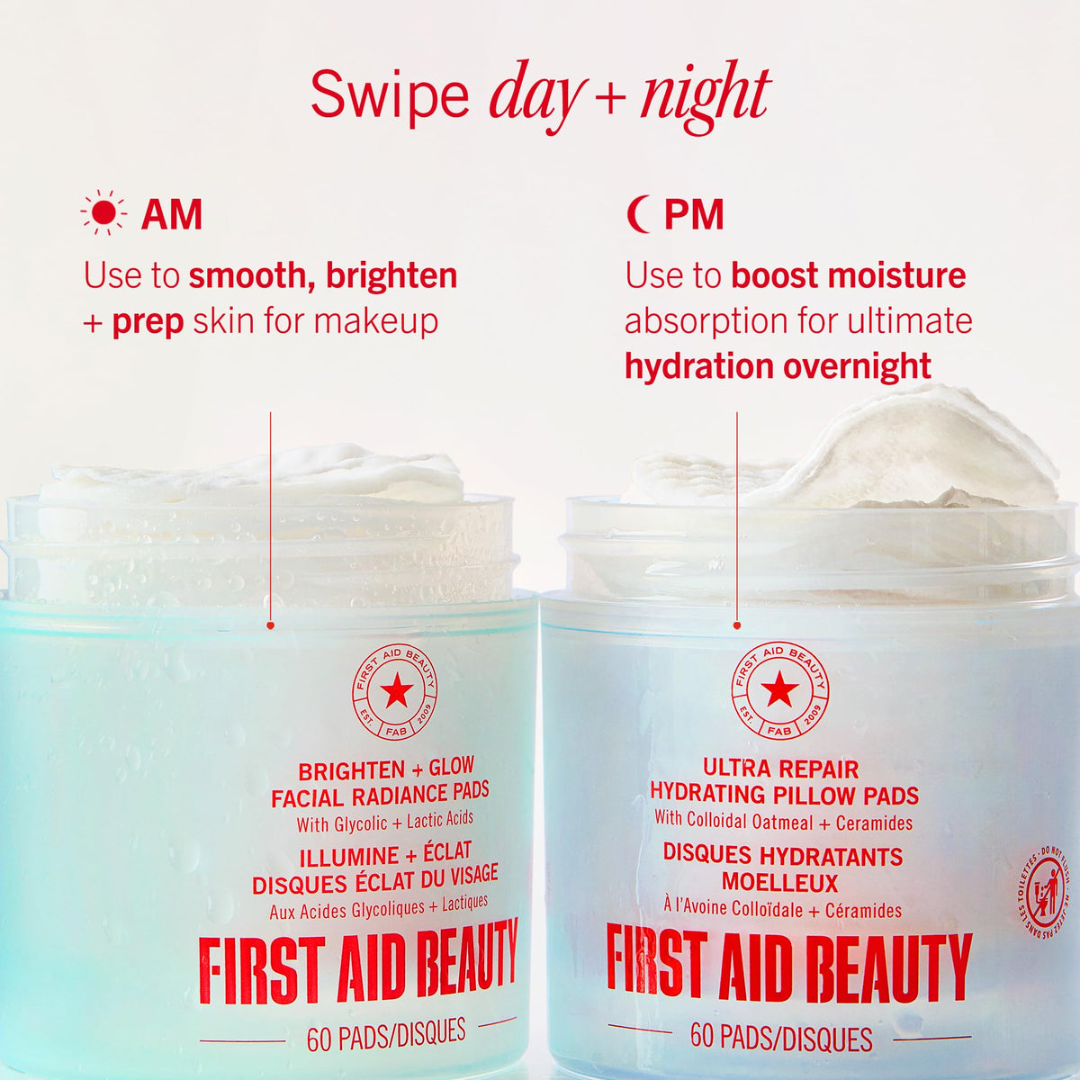First Aid Beauty - Facial Radiance Pads with Glycolic & Lactic Acids, Daily Exfoliating Pads with AHA, Visibly Smaller Pores, Help Tone & Brighten Skin, One-Step Makeup Prep, Compostable, 90