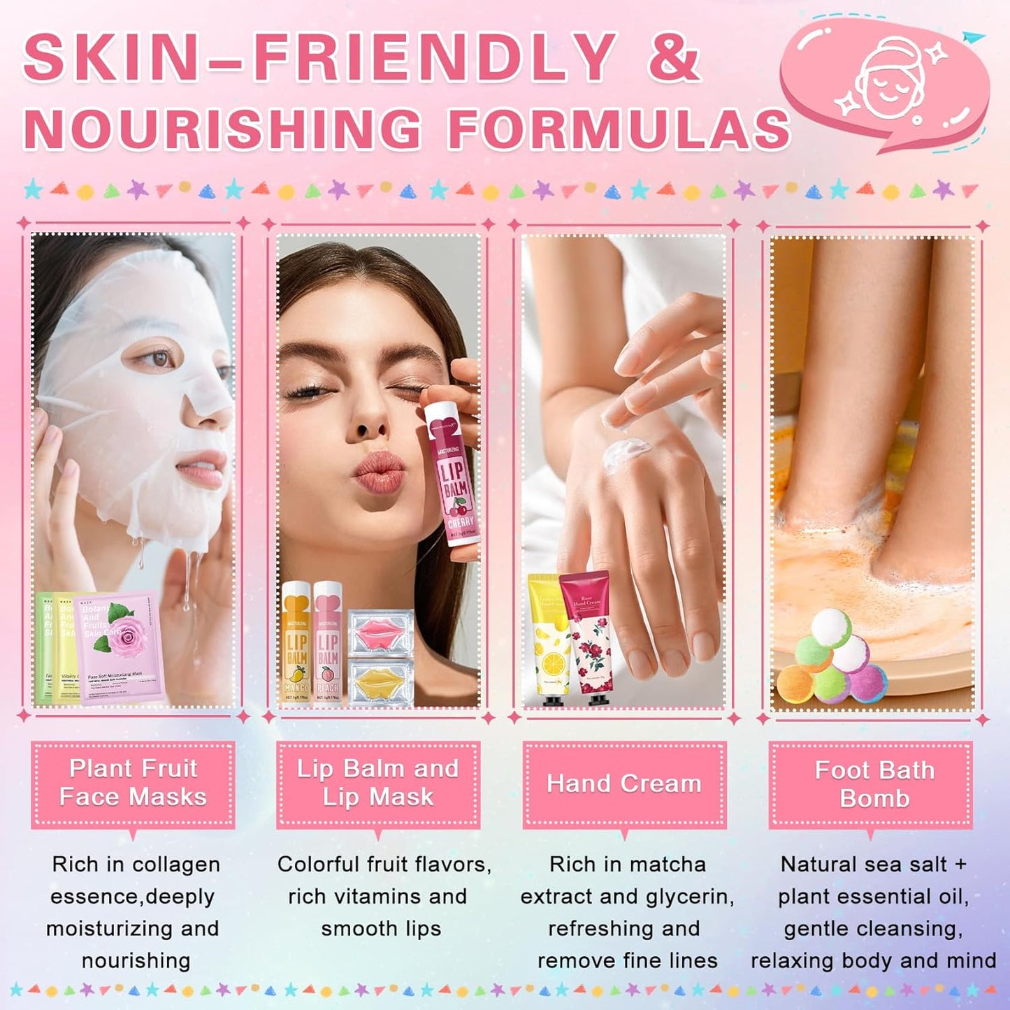 Spa Party Supplies for Girls - 120 PCS Skincare Favors with Face Masks, Hand Cream & Bath Bombs | Perfect for Sleepover Parties