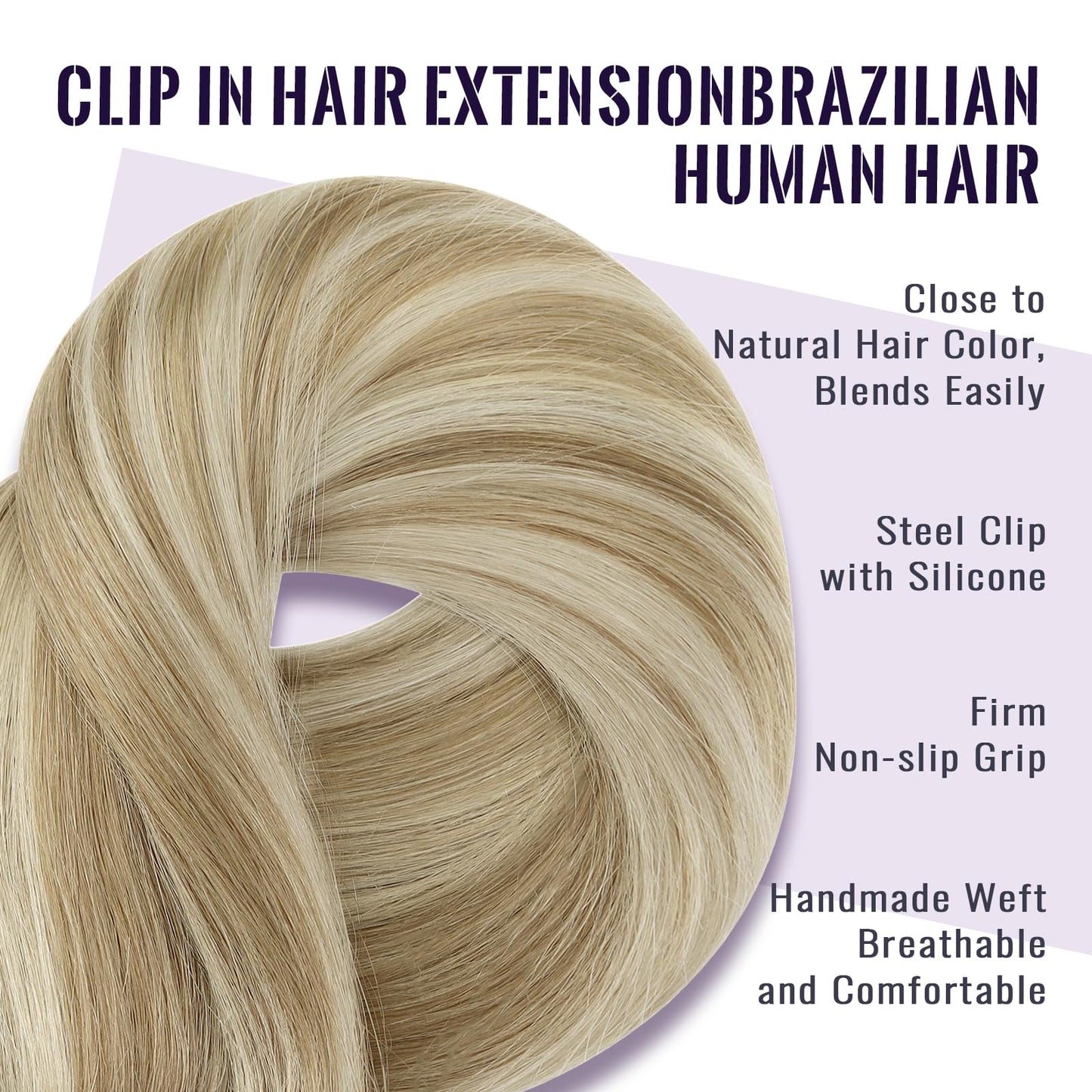 Fshine Full Head Clip in Human Hair Extensions, Balayage 12 in 50 g 3pcs