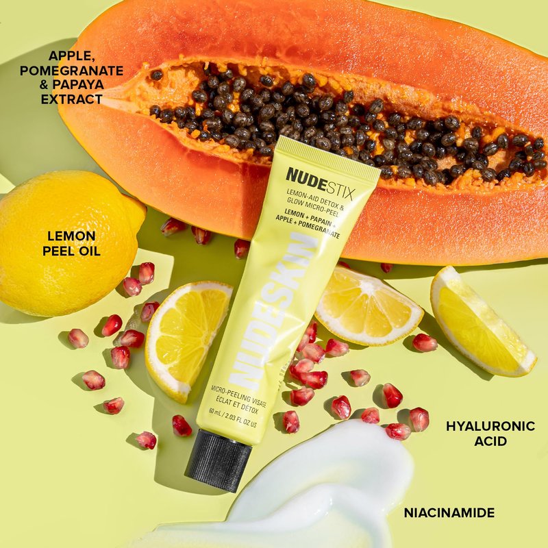 Nudestix Lemon-Aid Detox & Glow Micro-Peel – 3-in-1 Enzyme Face Exfoliator with AHAs, Vitamin C & Fruit Extracts for Bright, Smooth Skin | Clean, Vegan, Pore Detoxifying Peel