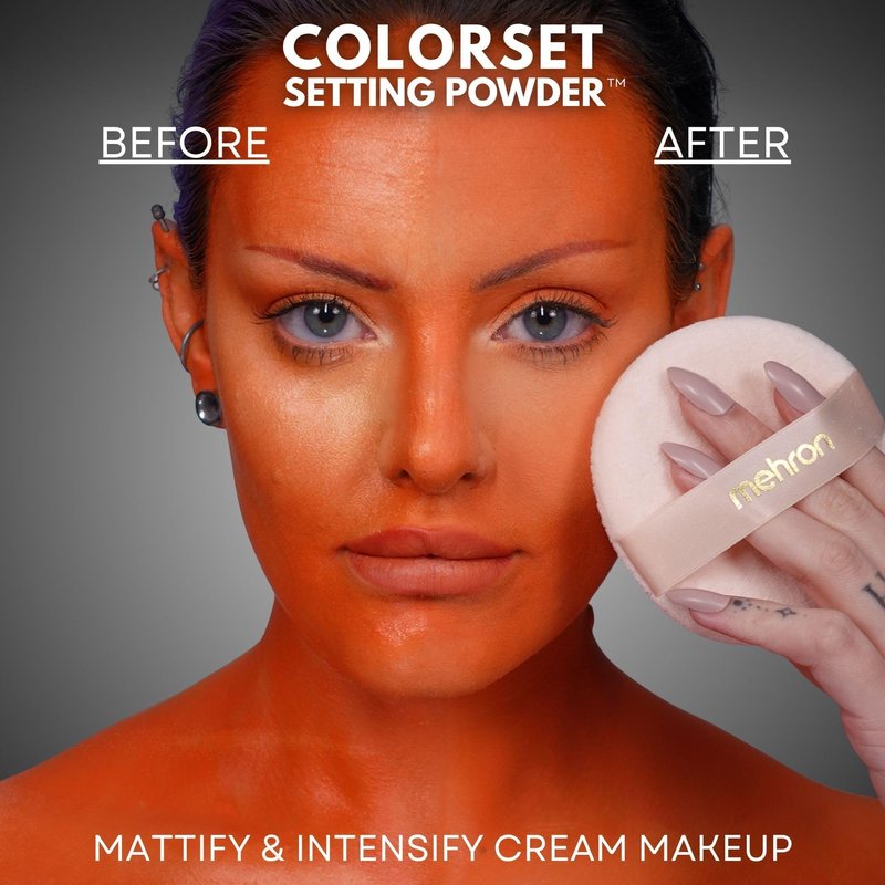 Mehron Makeup Colorset Setting Powder | Talc Free | Translucent Loose Setting Powder for Cosplay, Face & Body Paint, and Cream Makeup .85 oz (24 g) (Translucent) Made in the USA.