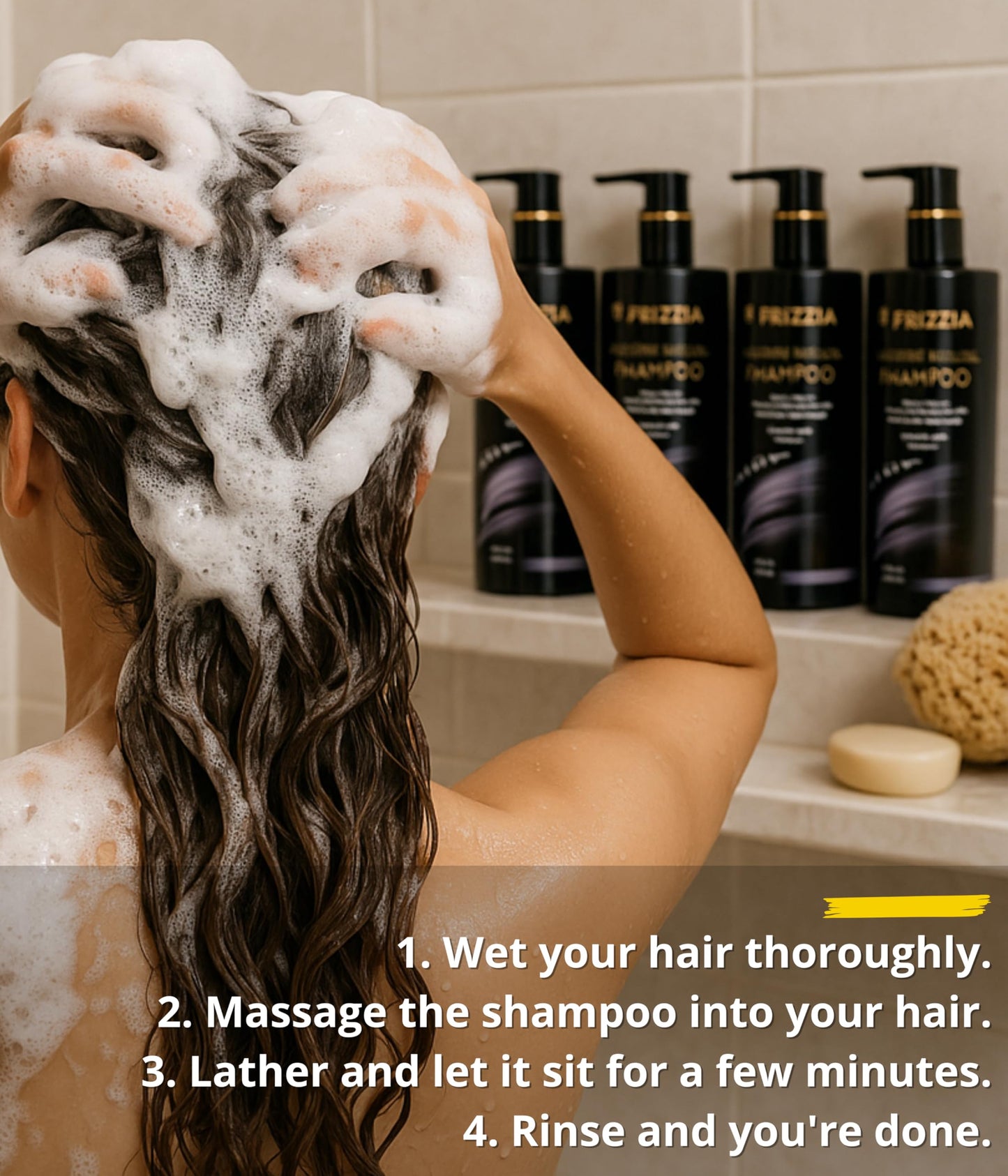 Frizzia PROFESSIONAL Shampoo with Maca, Argan and Vegetable Collagen | Repairs and Strengthens Damaged Hair | Opens Cuticles, Softens and Nourishes All Hair Types | 500ml