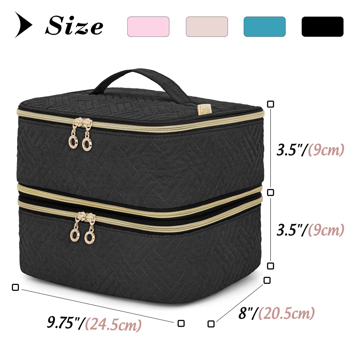 LUXJA Detachable 2 Layers Nail Polish Organizer - Hold 60 Bottles (15ml - 0.5 fl.oz), Nail Polish Case with Tools Storage Pockets (Patented Design), Black