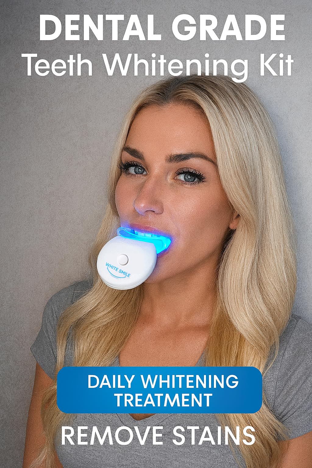 White Smile Teeth Whitening Kit with LED Light System, 35% Carbamide Peroxide, 3 Gel Syringes, Mouth Tray, 10-Minute Treatment, Non-Sensitive Formula, Stain Removal, Whitens up to 10 Shades in 7 Days