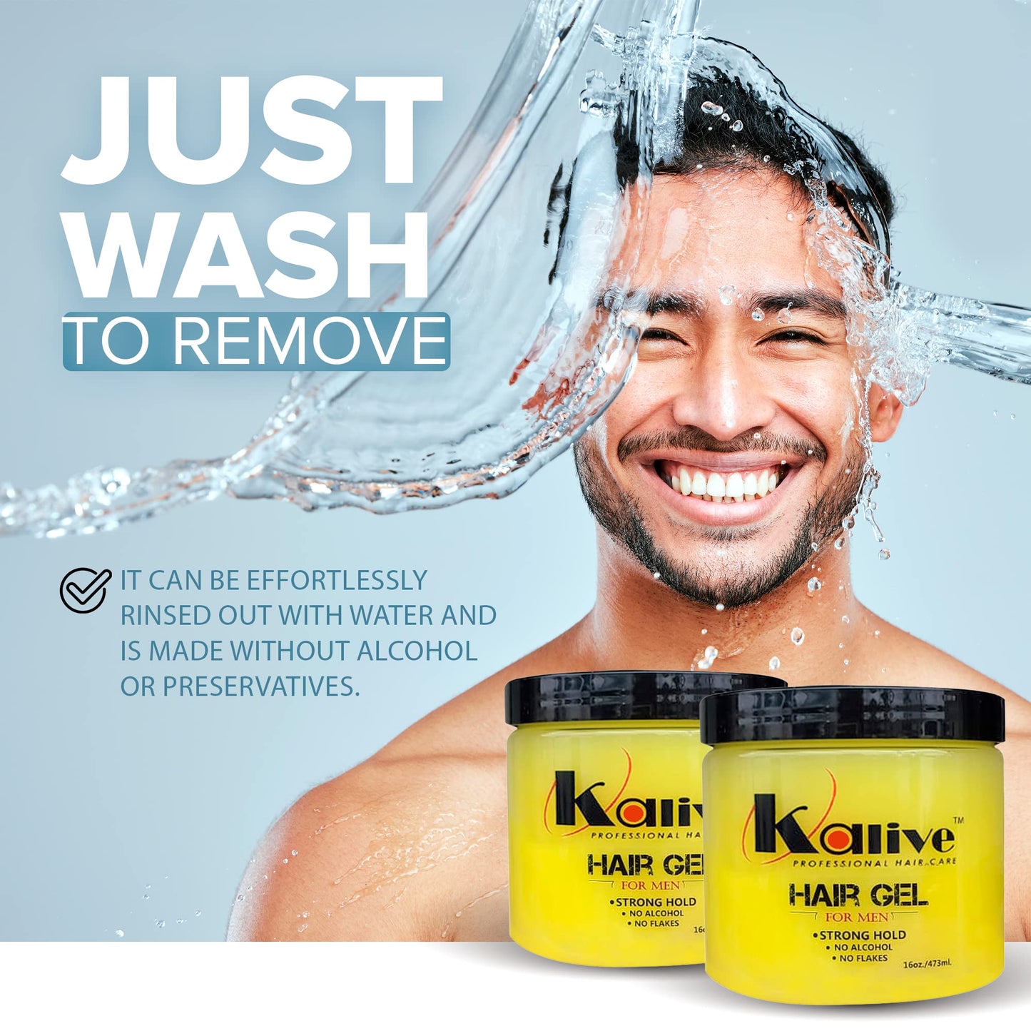 KALIVE Men's Hair Styling Gel 16 oz, (2-pack), Strong-Hold and Light Shine all day, Mens Hair Product fresh scent No Flaking or Alcohol