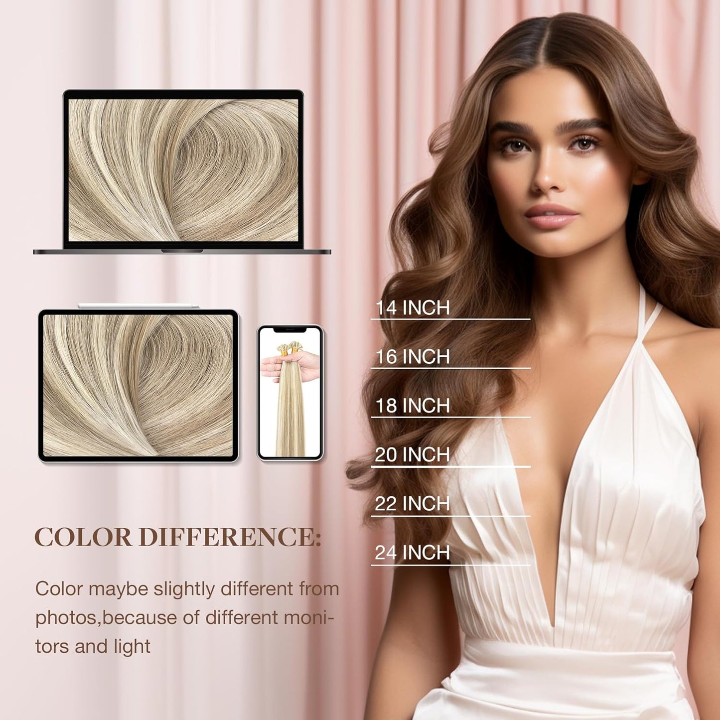 U Tip Hair Extensions - Real Human Hair, 14in 50g, Hot Fusion | Invisible Remy, Dark Blonde Highlighted Bleach Blonde