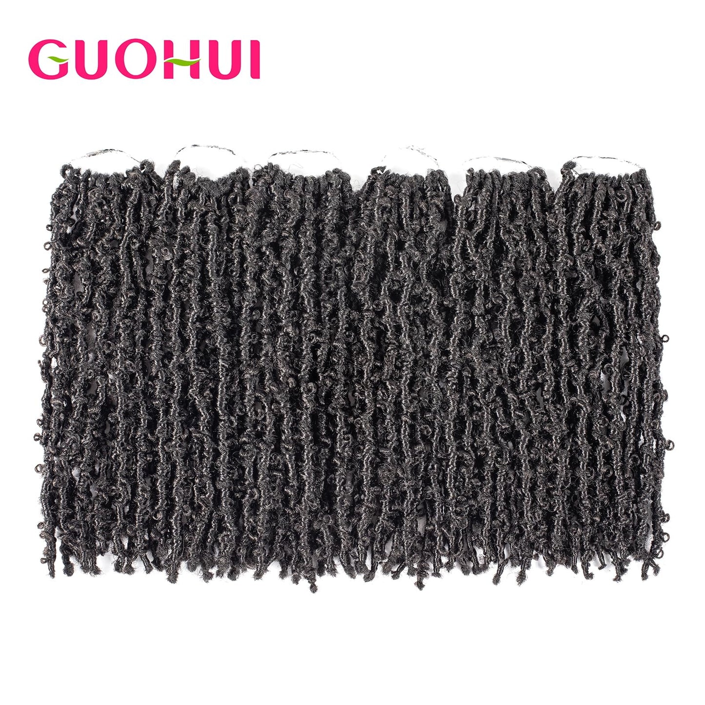 GUOHUI Super Light Butterfly Locs Crochet Hair 12 Inch 6 Packs Pre-Looped Soft Distressed Faux Locs Braids for Women Kids (12 Inch,2#)