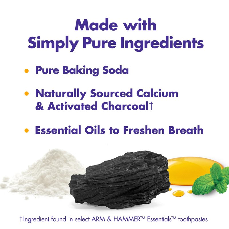ARM & HAMMER Essentials Fluoride-Free Toothpaste, Whitening + Activated Charcoal Toothpaste, 4 Pack of 4.3oz Tubes, Clean Mint, 100% Natural Baking Soda